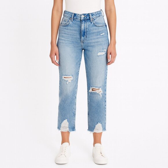 Rock&Roll Denim Womens High Rise Straight Cropped  Jeans Size 27 X 25 Distressed - Picture 1 of 9